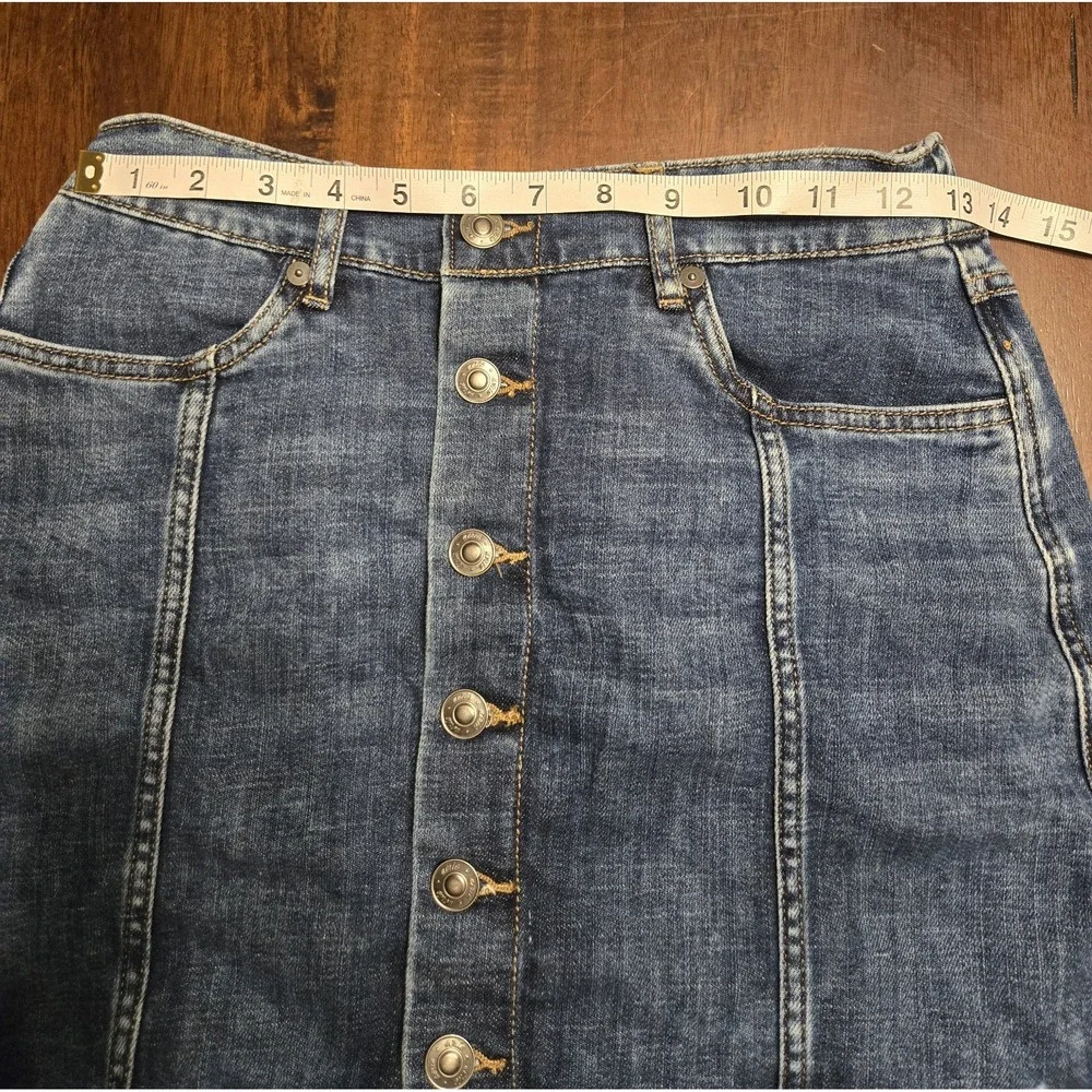 Aerie Denim Mini Skirt Button Front Dark Blue Wash Elastic Back Small Preppy‎